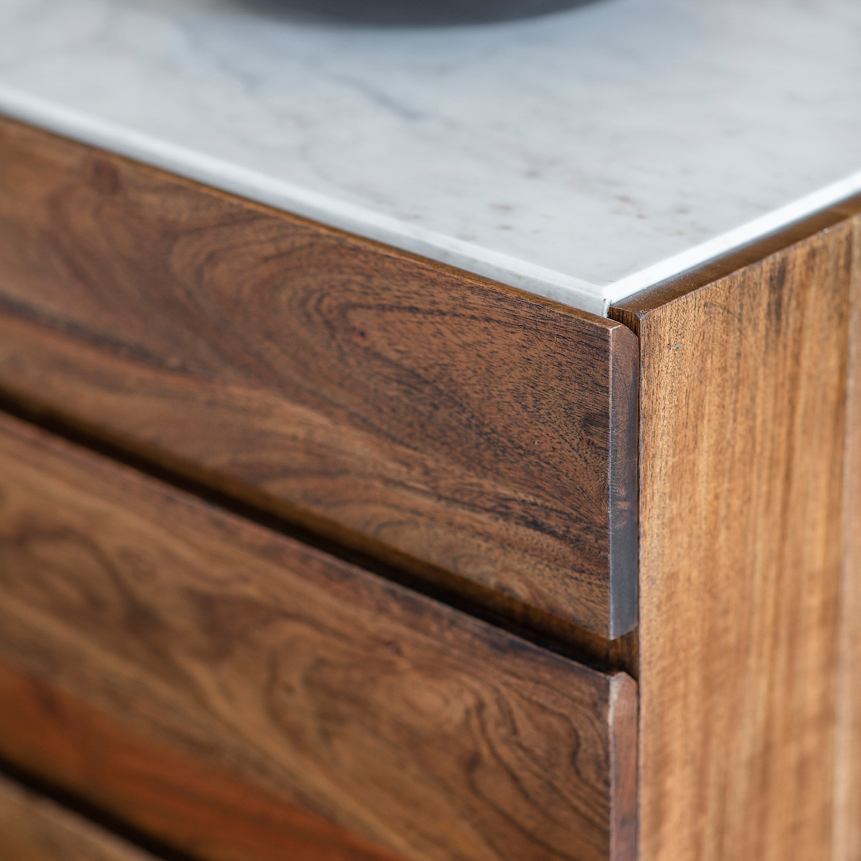 Barcino Brown Acacia Wood & White Marble Sideboard